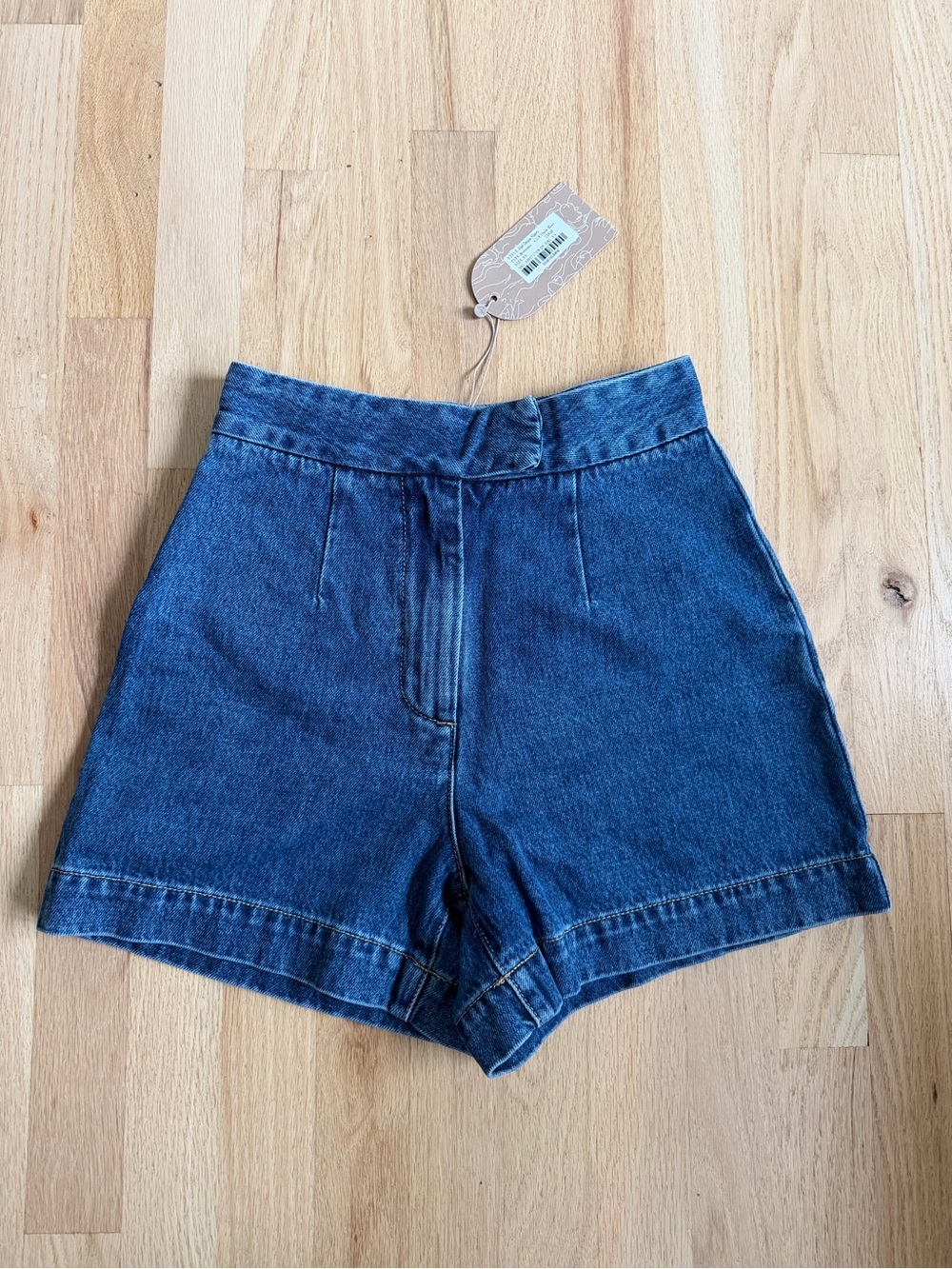 Meshki Denim High-Waisted Shorts | Dark Blue | Size XS